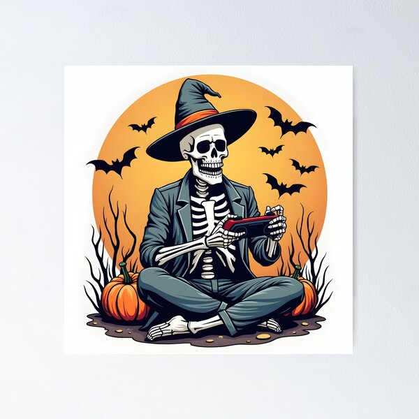 Item preview, Skeleton Playing Video Games designed and sold by MilaPrintify.