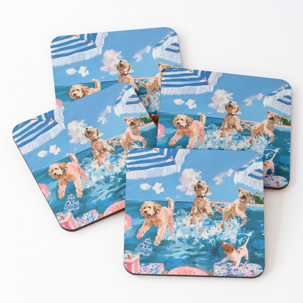 Item preview, Summertime, whimsical dogs playing in the sea designed and sold by SophieClimaArt.