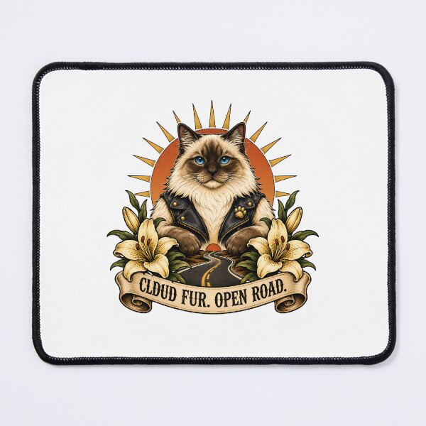 Item preview, Ragdoll Biker Cat Cloud Fur Open Road Tattoo Art designed and sold by Old's Cool Cat Studio.