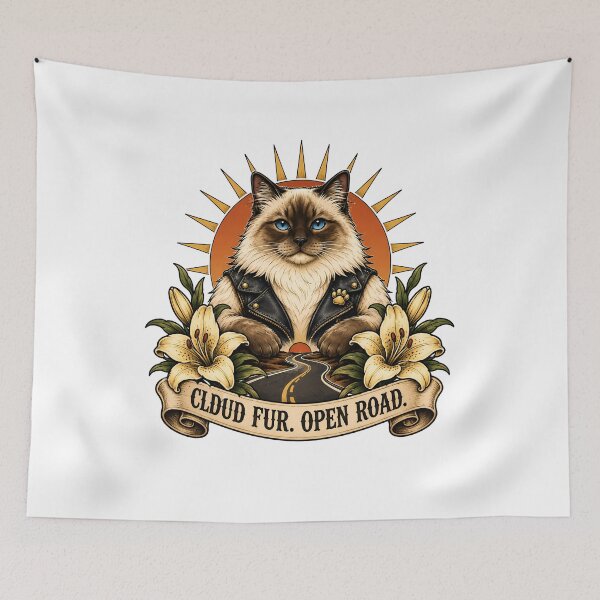 Item preview, Ragdoll Biker Cat Cloud Fur Open Road Tattoo Art designed and sold by Old's Cool Cat Studio.