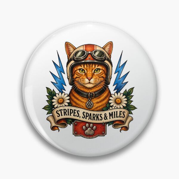 Item preview, Ginger Biker Cat Helmet Stripes Sparks and Miles  designed and sold by Old's Cool Cat Studio.