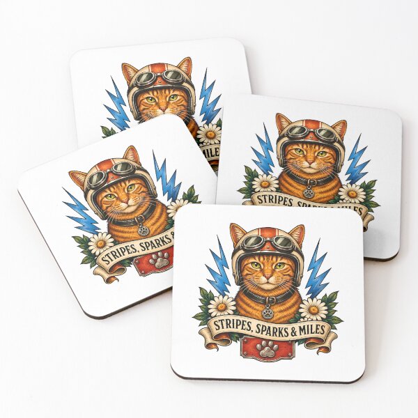 Item preview, Ginger Biker Cat Helmet Stripes Sparks and Miles  designed and sold by Old's Cool Cat Studio.