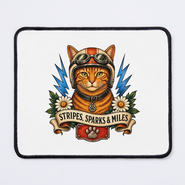 Item preview, Ginger Biker Cat Helmet Stripes Sparks and Miles designed and sold by Old's Cool Cat Studio.