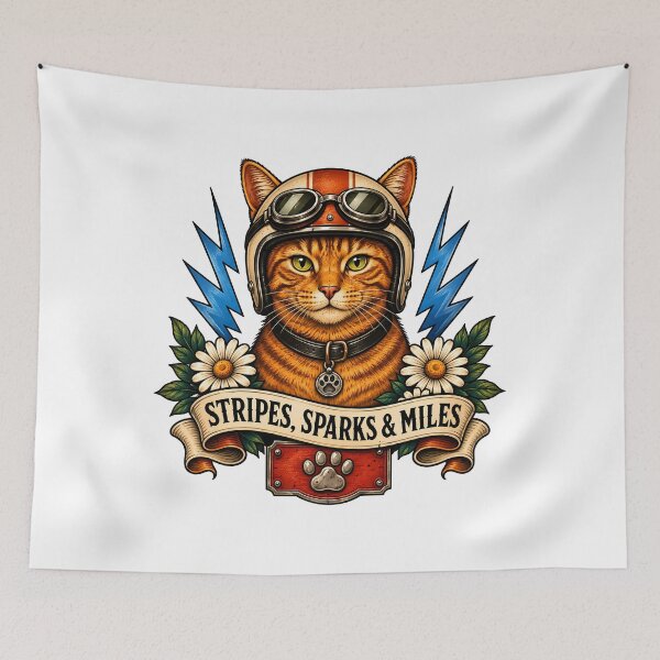 Item preview, Ginger Biker Cat Helmet Stripes Sparks and Miles  designed and sold by Old's Cool Cat Studio.