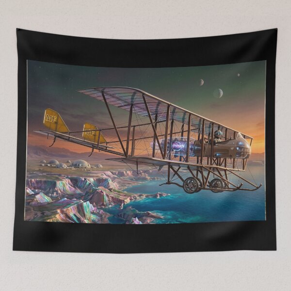 Item preview, Futuristic Steampunk Biplane Flight Over Alien World designed and sold by ArtworkNorth.