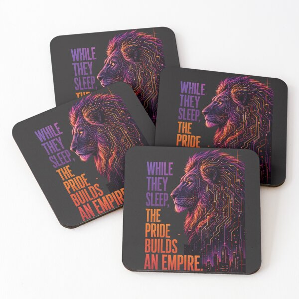 Item preview, While They Sleep The Pride Builds An Empire - Neon Cyberpunk Lion Tech Entrepreneur Coder Grind Motivational Quote Art designed and sold by Bennie Singh.
