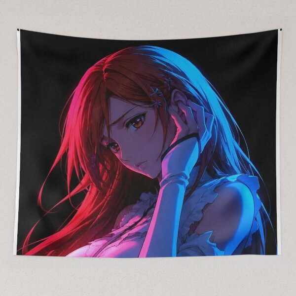 Item preview, Orihime | Neon Anime Woman – Pink Blue Cyberpunk Aesthetic Portrait designed and sold by Dyan4.