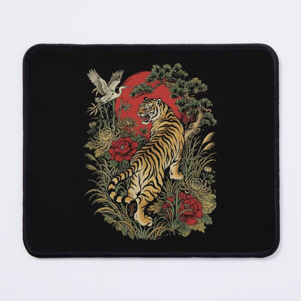 Item preview, Japanese Tiger Garden Crane Botanical Nature Scene designed and sold by Glow-Paw-Studio.