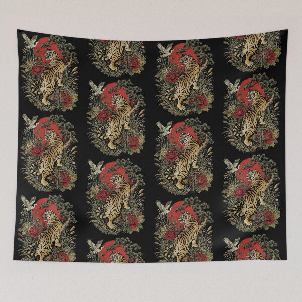 Item preview, Japanese Tiger Garden Crane Botanical Nature Scene designed and sold by Glow-Paw-Studio.
