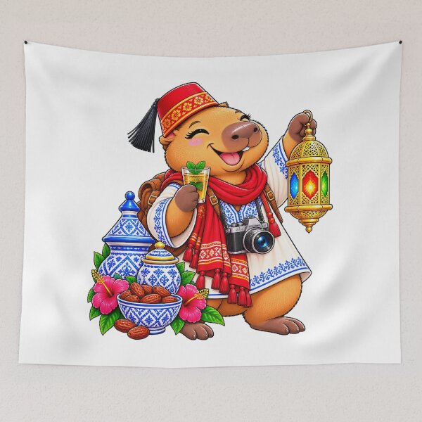 Item preview, Cute Tunisia Capybara – Mint Tea & Colorful Lantern Travel Adventure designed and sold by CapybaraTravels.