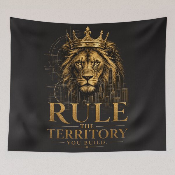 Item preview, Rule The Territory You Build - Regal Crowned Lion Real Estate Mogul Investor Business Leader Gold Motivational Quote Art designed and sold by Bennie Singh.