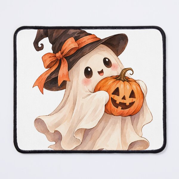 Item preview, Cute Halloween Ghost Witch with Pumpkin – Kawaii Spooky Watercolor designed and sold by Safa Reda.