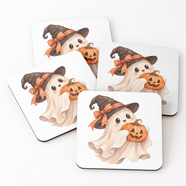 Item preview, Cute Halloween Ghost Witch with Pumpkin – Kawaii Spooky Watercolor designed and sold by Safa  Reda.