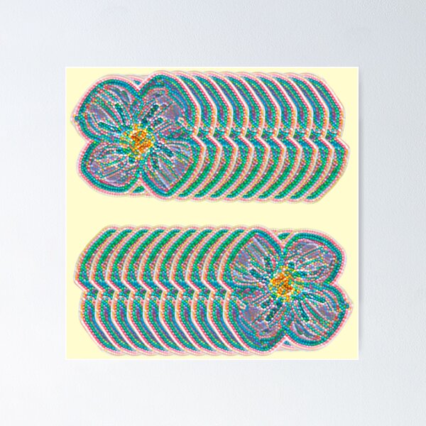 Item preview, Beaded Mosaic Floral Pattern - Teal and Pink Flower Repeat designed and sold by BalkanBloomArt.