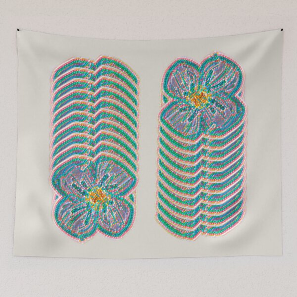 Item preview, Beaded Mosaic Floral Pattern - Teal and Pink Flower Repeat designed and sold by BalkanBloomArt.