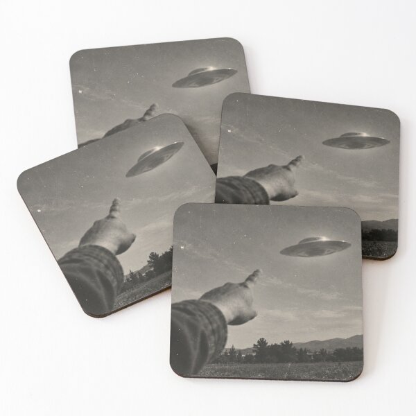 Item preview, Vintage UFO sighting: a black-and-white image of a retro alien spacecraft. designed and sold by ZYVARENNE.