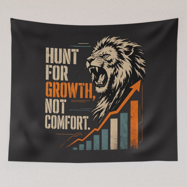 Item preview, Hunt For Growth Not Comfort - Roaring Lion Stencil Retro Growth Chart E-Commerce Dropshipping Business Motivational Quote Art designed and sold by Bennie Singh.