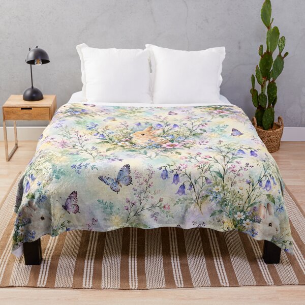 Item preview, Spring Bunnies and Butterflies in a Pastel Wildflower Garden designed and sold by Yeanishi.