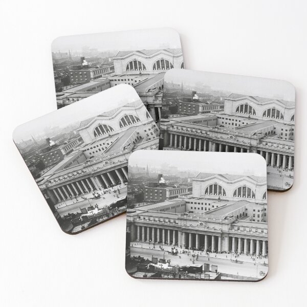 Item preview, 1915 Pennsylvania Railroad Station from Gimbel's Department Store view, New York, New York black and white vintage photograph designed and sold by Astrid Arkhangelsky.
