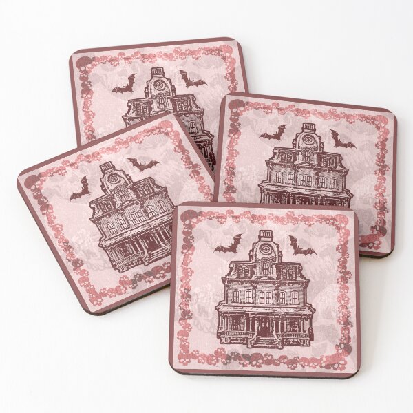 Item preview, Haunted Victorian Mansion Bats Gothic House Woodcut Red designed and sold by Ghoul Enterprises.