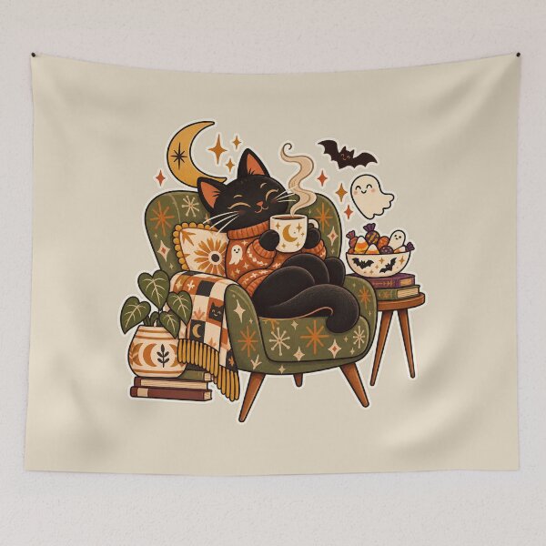 Item preview, Cozy Black Cat Halloween Coffee designed and sold by AliAltinelArt.