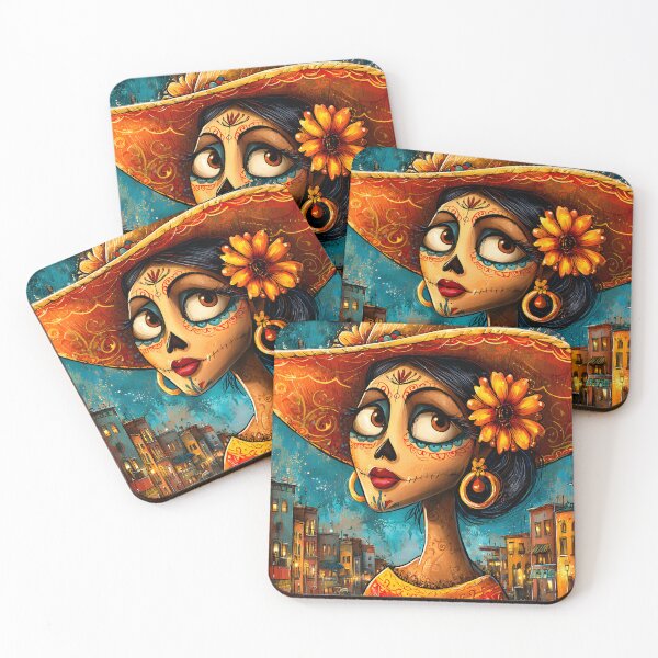 Item preview, Colorful Day of the Dead Woman in Vibrant Landscape designed and sold by Artessie.