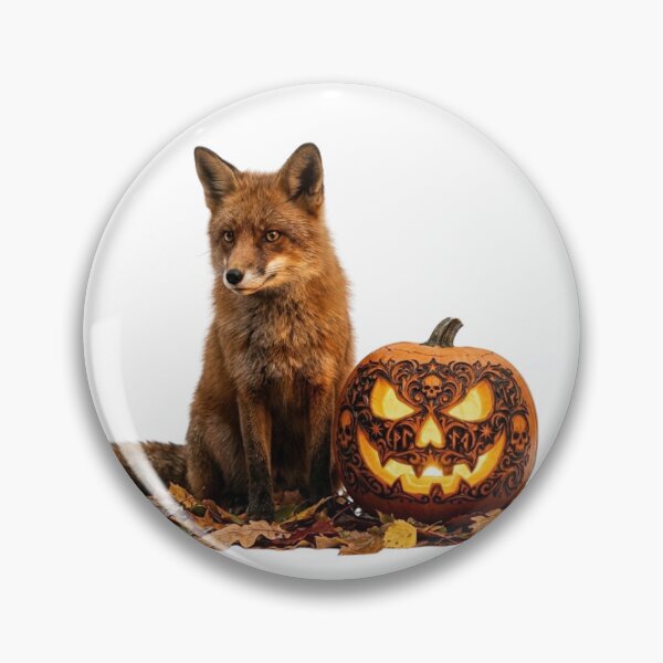 Item preview, Realistic Fox and Carved Halloween Pumpkin in Autumn Leaves designed and sold by OlesiaCraft.