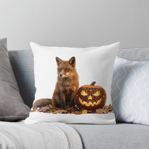 Item preview, Realistic Fox and Carved Halloween Pumpkin in Autumn Leaves designed and sold by OlesiaCraft.