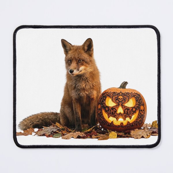 Item preview, Realistic Fox and Carved Halloween Pumpkin in Autumn Leaves designed and sold by OlesiaCraft.
