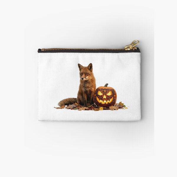 Item preview, Realistic Fox and Carved Halloween Pumpkin in Autumn Leaves designed and sold by OlesiaCraft.