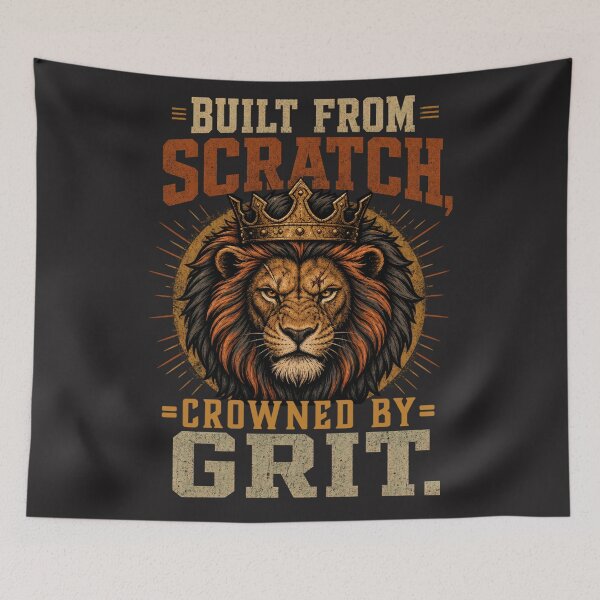 Item preview, Built From Scratch Crowned By Grit - Vintage Crowned Lion Immigrant Founder Small Business Owner Motivational Quote Art designed and sold by Bennie Singh.