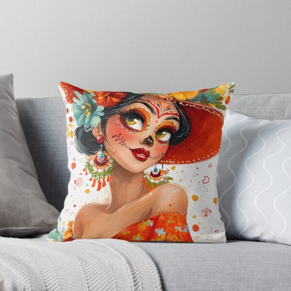 Item preview, Colorful Sugar Skull Woman in Floral Dress Art designed and sold by Artessie.