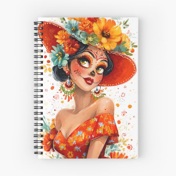 Item preview, Colorful Sugar Skull Woman in Floral Dress Art designed and sold by Artessie.
