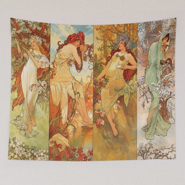 Item preview, The Seasons Wall Art, Alphonse Mucha Art Nouveau Four Seasons Print, Vintage Decorative Art designed and sold by RickE.