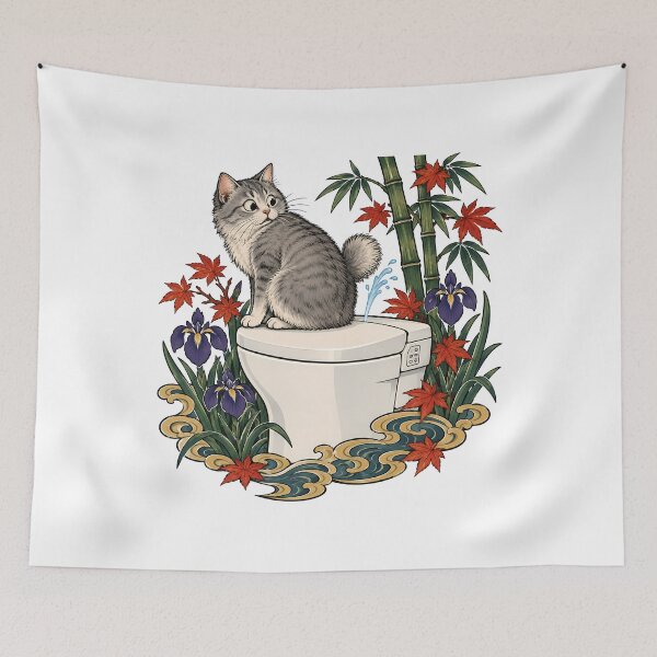 Item preview, Tabby Cat Japanese Bidet Toilet Ukiyo-e  designed and sold by Old's Cool Cat Studio.