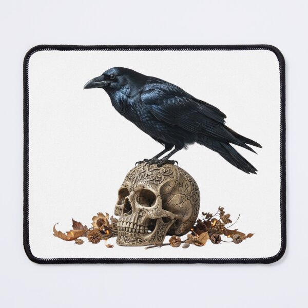 Item preview, Dark Gothic Raven Perched on Ancient Carved Skull designed and sold by OlesiaCraft.