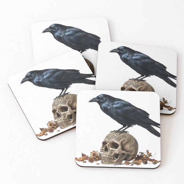 Item preview, Dark Gothic Raven Perched on Ancient Carved Skull designed and sold by OlesiaCraft.