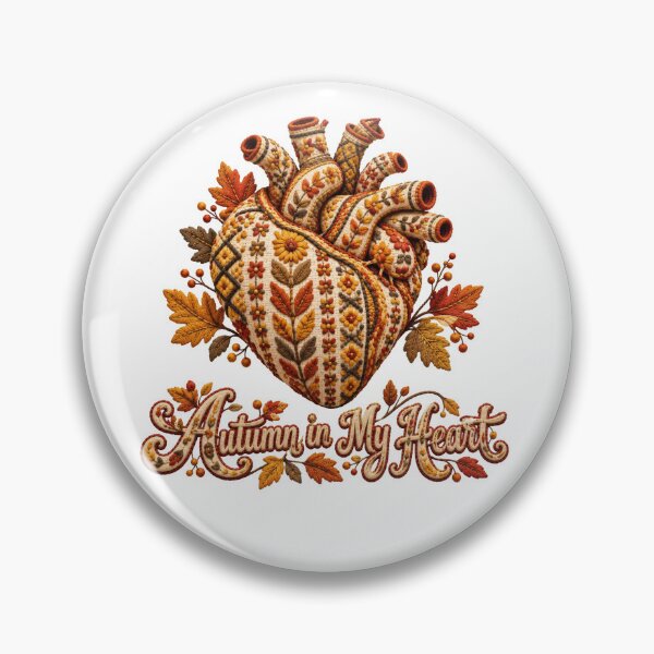 Item preview, Rustic Embroidered Anatomical Heart with Autumn Leaves and Floral Folk Ornament designed and sold by DansCreations42.