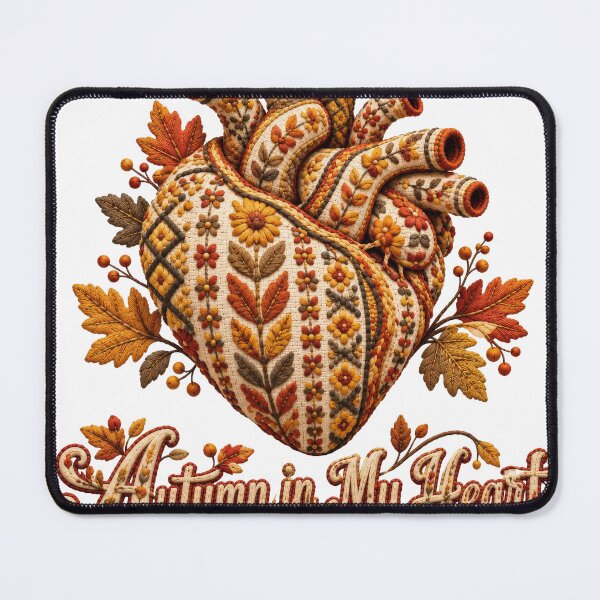 Item preview, Rustic Embroidered Anatomical Heart with Autumn Leaves and Floral Folk Ornament designed and sold by DansCreations42.
