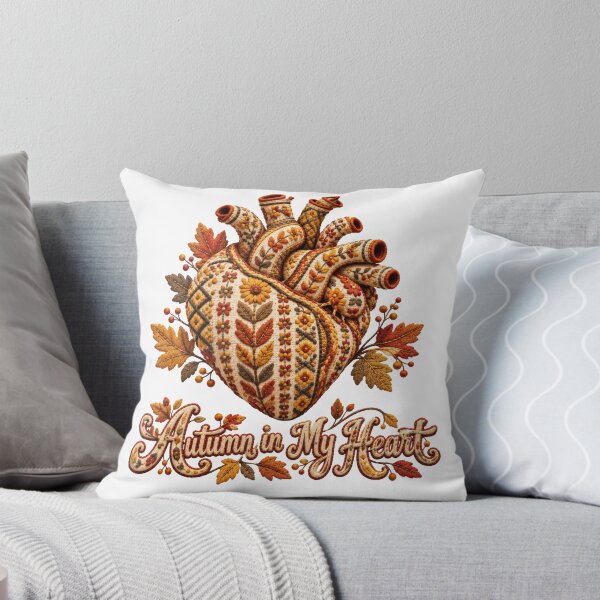 Item preview, Rustic Embroidered Anatomical Heart with Autumn Leaves and Floral Folk Ornament designed and sold by DansCreations42.