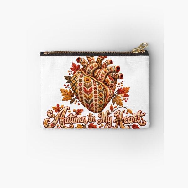 Item preview, Rustic Embroidered Anatomical Heart with Autumn Leaves and Floral Folk Ornament designed and sold by DansCreations42.