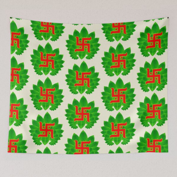 Item preview, Red Swastika with Baijayanti Green Leaves Art designed and sold by hutofdesigns.