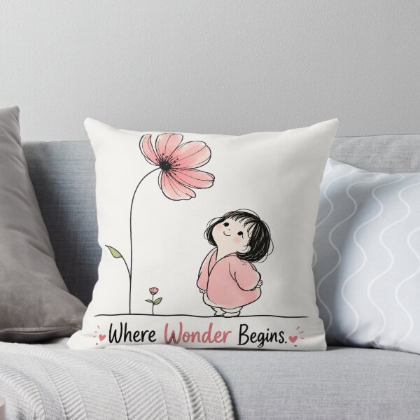 Item preview, Where Wonder Begins – Cute Girl and Giant Flower Inspirational Illustration designed and sold by CRAZZYDOODLES.