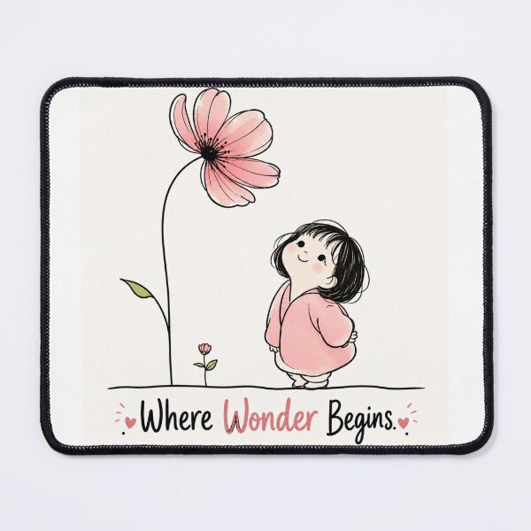 Item preview, Where Wonder Begins – Cute Girl and Giant Flower Inspirational Illustration designed and sold by CRAZZYDOODLES.