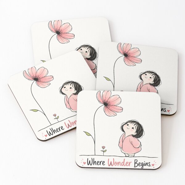 Item preview, Where Wonder Begins – Cute Girl and Giant Flower Inspirational Illustration designed and sold by CRAZZYDOODLES.