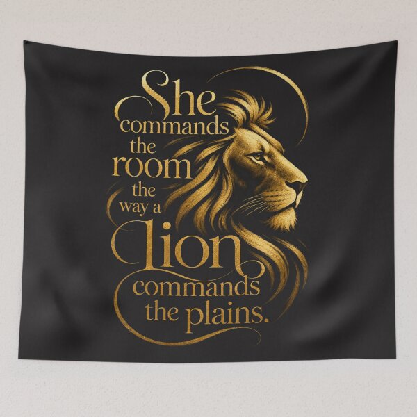 Item preview, She Commands The Room The Way A Lion Commands The Plains - Elegant Gold Lion Female Entrepreneur Boss Babe Quote Art designed and sold by Bennie Singh.