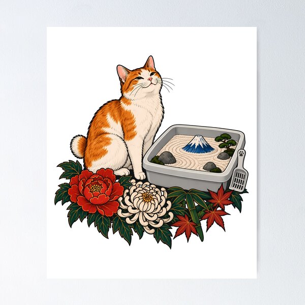 Item preview, Orange Cat Japanese Zen Garden Litter Box  designed and sold by Old's Cool Cat Studio.