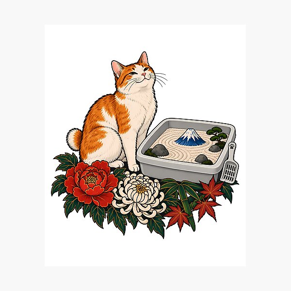 Item preview, Orange Cat Japanese Zen Garden Litter Box  designed and sold by Old's Cool Cat Studio.