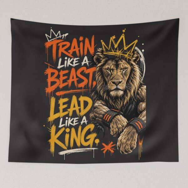 Item preview, Train Like A Beast Lead Like A King - Gritty Streetwear Lion Crown Workout Fitness Entrepreneur Motivational Quote Art designed and sold by Bennie Singh.