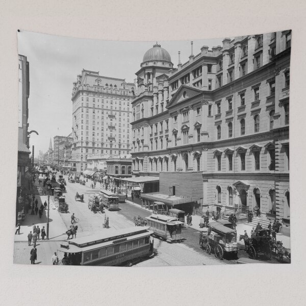Item preview, 1910 Grand Central Station and Hotel Manhattan, New York City vintage black and white cityscape photograph designed and sold by Astrid Arkhangelsky.